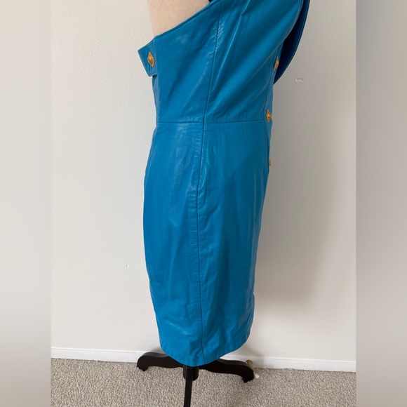 Michael Hoban North Beach Leather Vintage Blue Halter 1980’s Mini Dress Size 6 - Picture 10 of 16